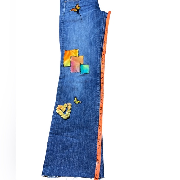 Jeans LOYAL MUSE UPCYCLED Sz 8 Reg Embroidery Butterfly Patches LOVE Rainbow 🌈 - Picture 3 of 14